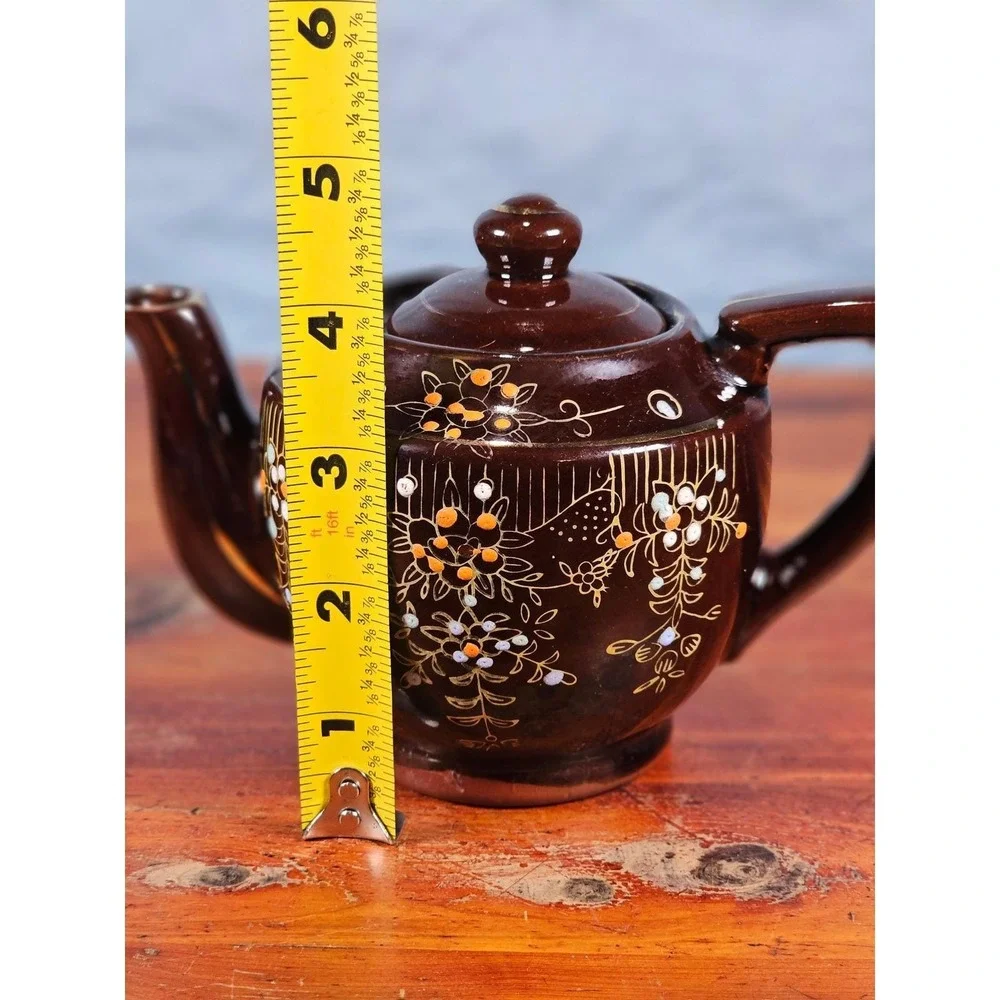 Vintage Made in Japan Brown Floral Ceramic Teapot Decorative Cottage Decor